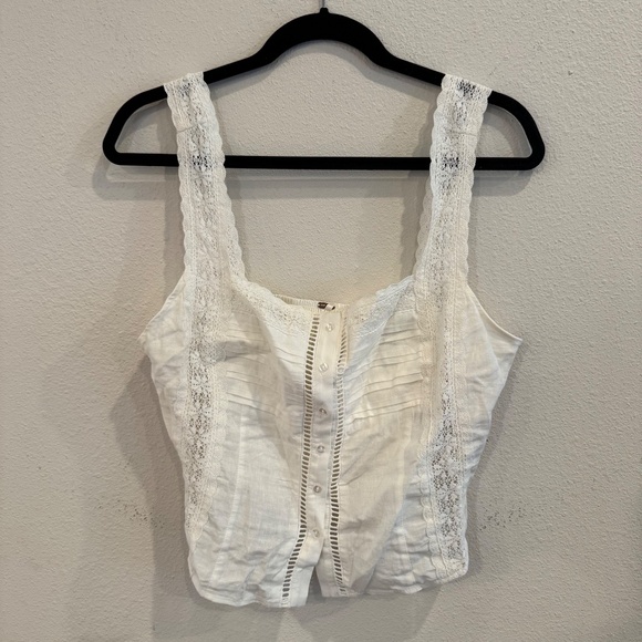 Free People Ivory Lace Button Front Cami Top Size L - Picture 2 of 4